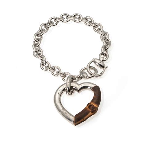 gucci sterling silver and bamboo heart bracelet|gucci sterling silver charm bracelet.